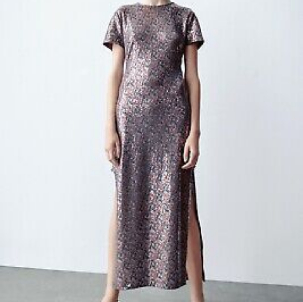 Zara Grey Sequin Cut Out Dress sz XS